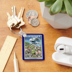 Vintage Travel Poster, Map of Nantucket Island, MA Keychain