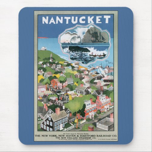 Vintage Travel Poster Map of Nantucket Island MA Mouse Pad
