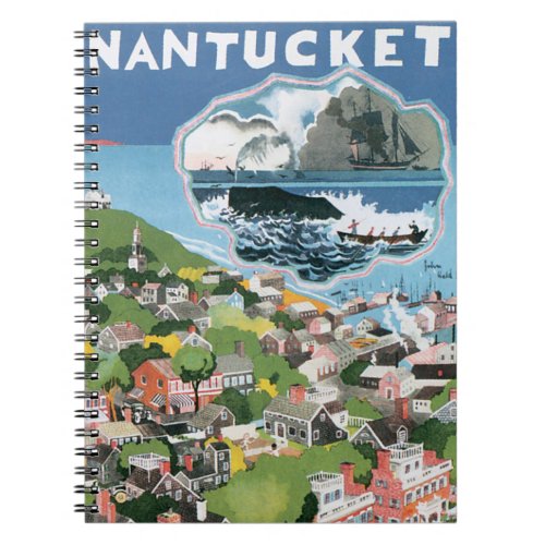 Vintage Travel Poster Map of Nantucket Island MA Notebook