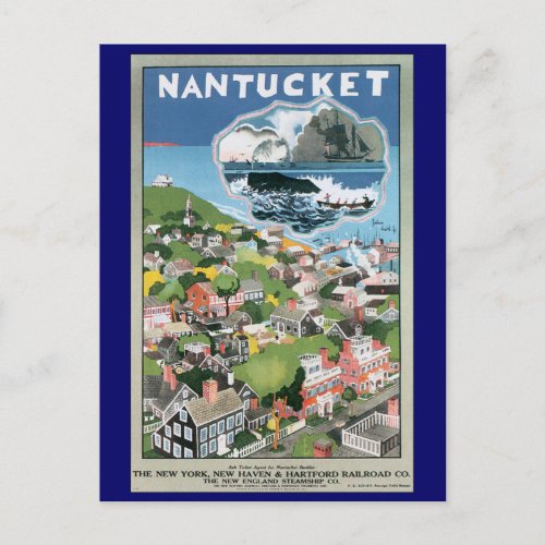 Vintage Travel Poster Map of Nantucket Island MA Postcard