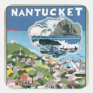 Vintage Travel Poster, Map of Nantucket Island, MA Square Sticker
