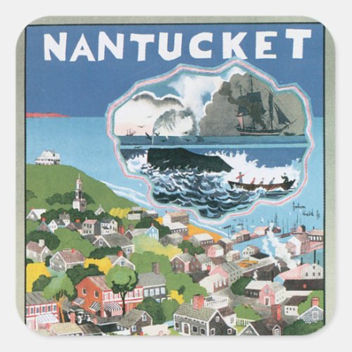 Vintage Travel Poster Map of Nantucket Island MA Square Sticker