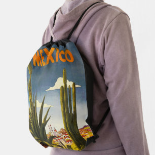 Vintage Travel Poster Mexico Drawstring Bag