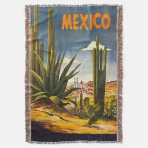 Vintage Travel Poster Mexico Throw Blanket