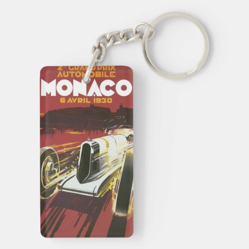 Vintage Travel Poster Monaco Grand Prix Auto Race Keychain