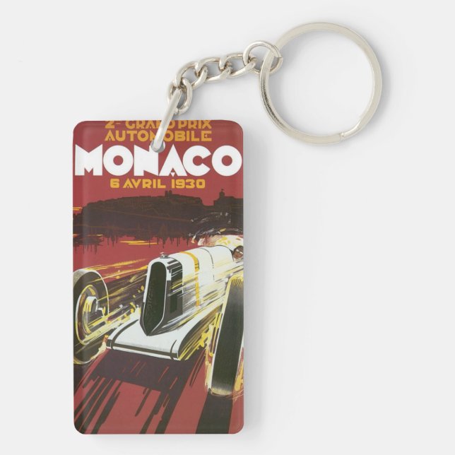 Vintage Travel Poster, Monaco Grand Prix Auto Race Keychain (Back)