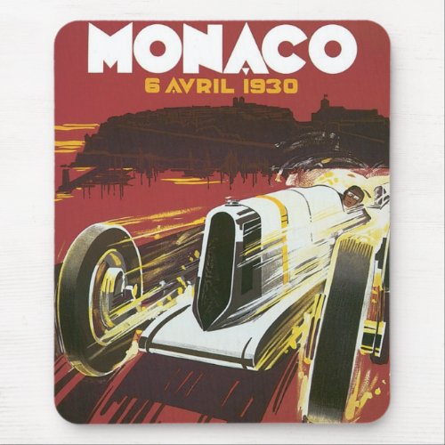 Vintage Travel Poster Monaco Grand Prix Auto Race Mouse Pad