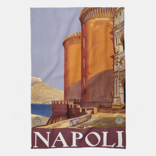 Vintage Travel Poster Napoli Castel Nuovo Castle Kitchen Towel