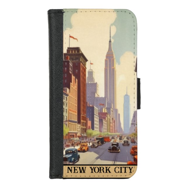 Vintage Travel Poster New York City iPhone Wallet Case (Front)