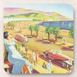 Vintage Travel Poster, Nice, France French Riviera Beverage Coaster