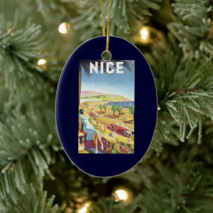 Vintage Travel Poster, Nice, France French Riviera Ceramic Ornament