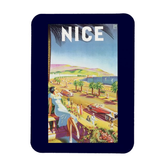 Vintage Travel Poster, Nice, France French Riviera Magnet (Vertical)
