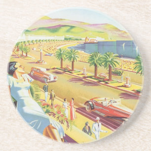 Vintage Travel Poster, Nice, France French Riviera Sandstone Coaster
