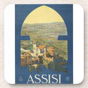Vintage Travel Poster Of Assisi, Italy Beverage Coaster