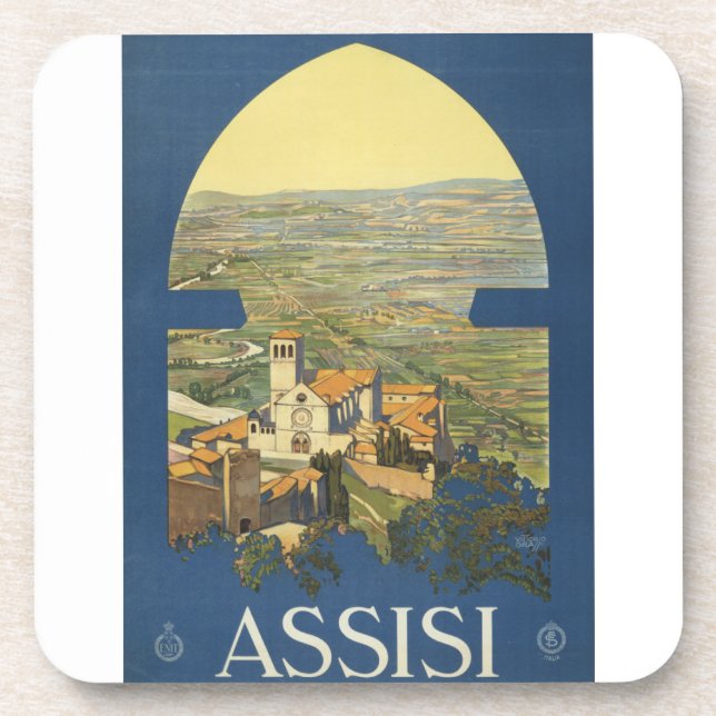 Vintage Travel Poster Of Assisi, Italy Beverage Coaster (Front)