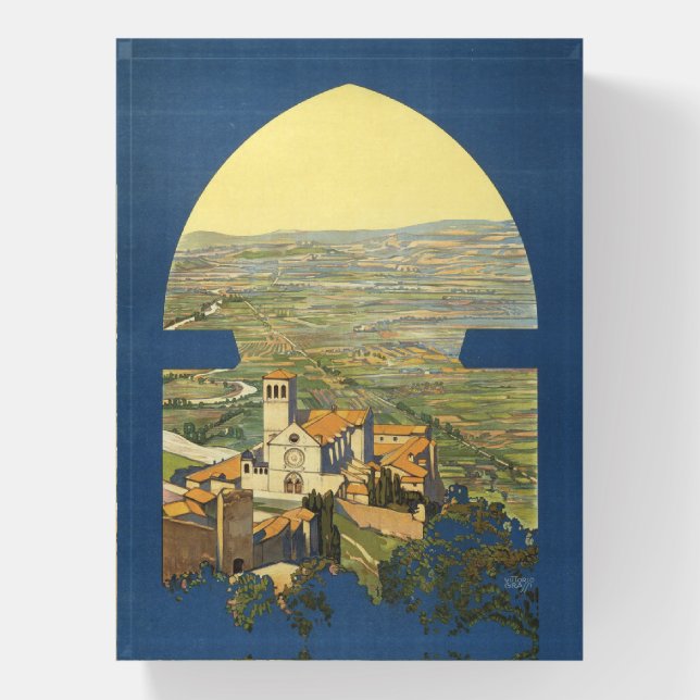 Vintage Travel Poster Of Assisi, Italy Paperweight (Vertical)