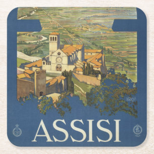 Vintage Travel Poster Of Assisi, Italy Square Paper Coaster