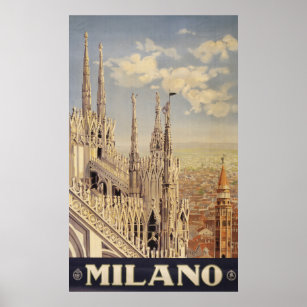 Vintage Travel Poster Of Cathedral In Milan, Italy