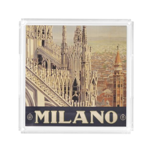 Vintage Travel Poster Of Cathedral In Milan Italy Acrylic Tray