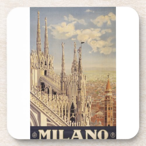 Vintage Travel Poster Of Cathedral In Milan Italy Beverage Coaster