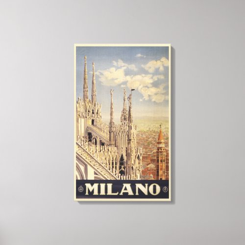 Vintage Travel Poster Of Cathedral In Milan Italy Canvas Print
