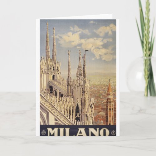 Vintage Travel Poster Of Cathedral In Milan Italy Card