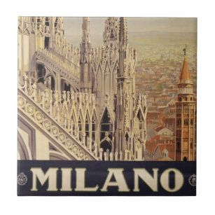 Vintage Travel Poster Of Cathedral In Milan, Italy Ceramic Tile