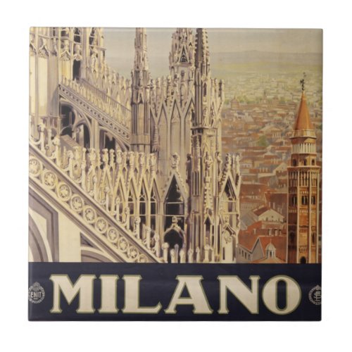 Vintage Travel Poster Of Cathedral In Milan Italy Ceramic Tile