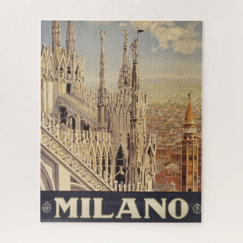 Vintage Travel Poster Of Cathedral In Milan Italy Jigsaw Puzzle
