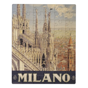 Vintage Travel Poster Of Cathedral In Milan, Italy Jigsaw Puzzle