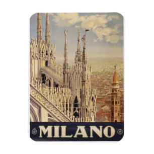 Vintage Travel Poster Of Cathedral In Milan, Italy Magnet