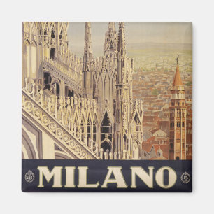 Vintage Travel Poster Of Cathedral In Milan, Italy Magnet