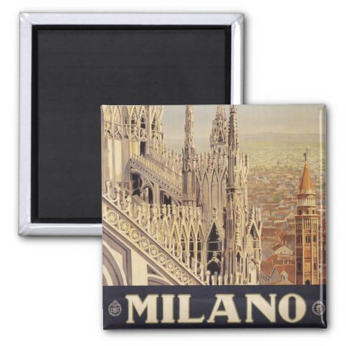 Vintage Travel Poster Of Cathedral In Milan Italy Magnet