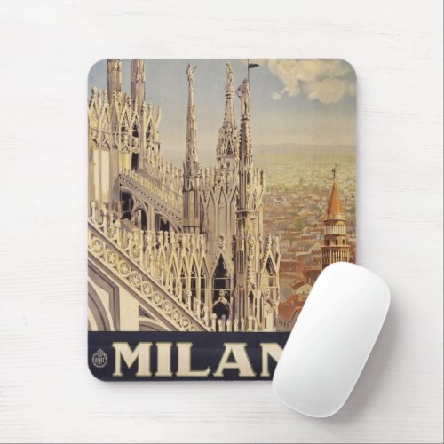 Vintage Travel Poster Of Cathedral In Milan Italy Mouse Pad