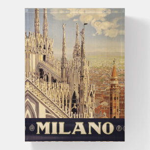 Vintage Travel Poster Of Cathedral In Milan, Italy Paperweight