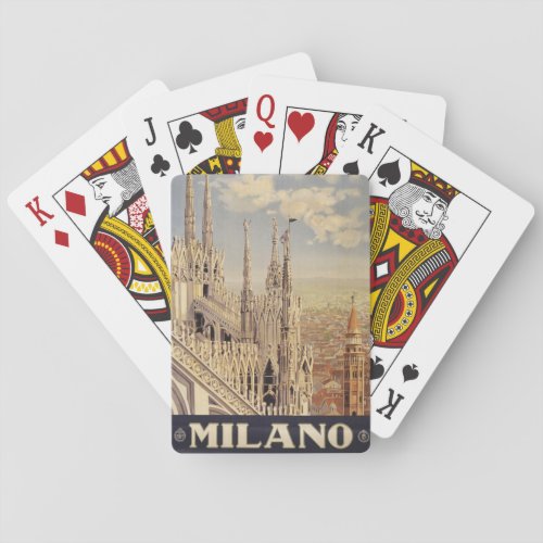 Vintage Travel Poster Of Cathedral In Milan Italy Playing Cards