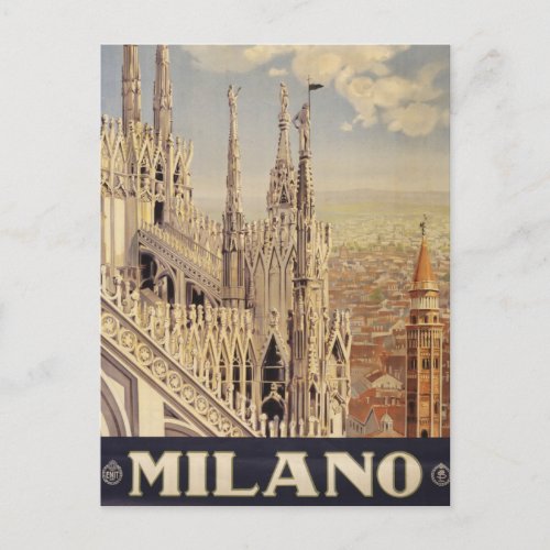 Vintage Travel Poster Of Cathedral In Milan Italy Postcard