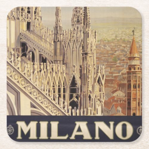 Vintage Travel Poster Of Cathedral In Milan Italy Square Paper Coaster