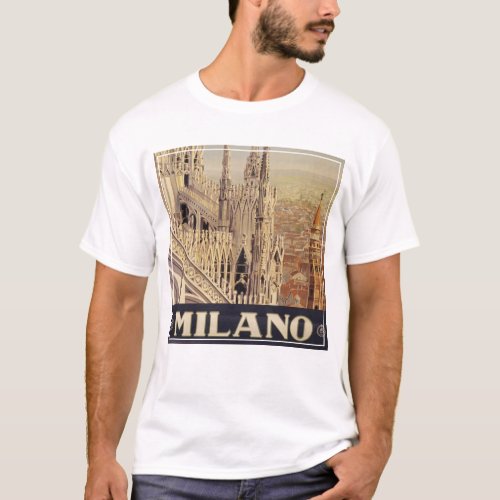 Vintage Travel Poster Of Cathedral In Milan Italy T_Shirt