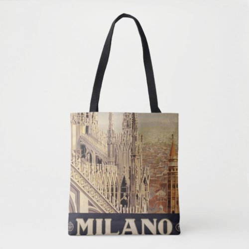 Vintage Travel Poster Of Cathedral In Milan Italy Tote Bag