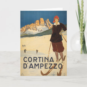 Vintage Travel Poster Of Cortina D'ampezzo, Italy Card
