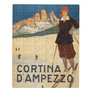 Vintage Travel Poster Of Cortina D'ampezzo, Italy Jigsaw Puzzle