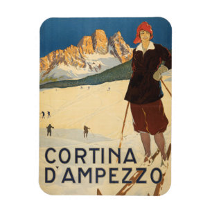 Vintage Travel Poster Of Cortina D'ampezzo, Italy Magnet