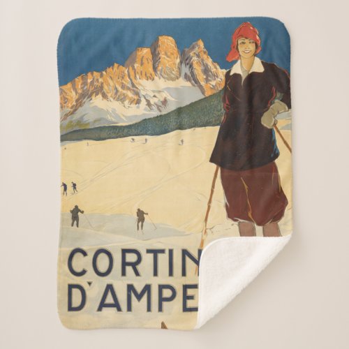 Vintage Travel Poster Of Cortina Dampezzo Italy Sherpa Blanket