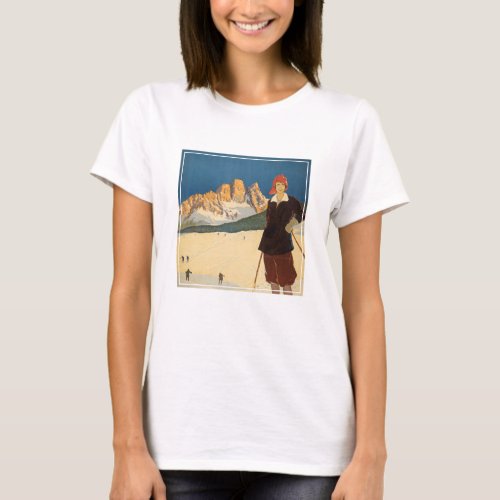 Vintage Travel Poster Of Cortina Dampezzo Italy T_Shirt