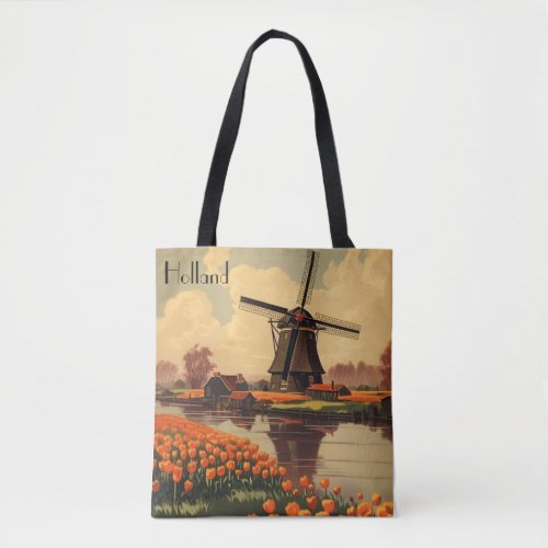 Vintage Travel Poster of Holland tulips and mills Tote Bag