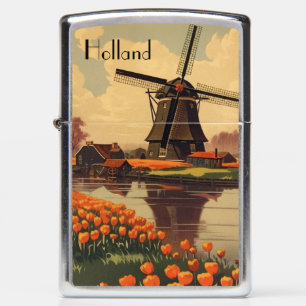 Vintage Travel Poster of Holland, tulips and mills Zippo Lighter