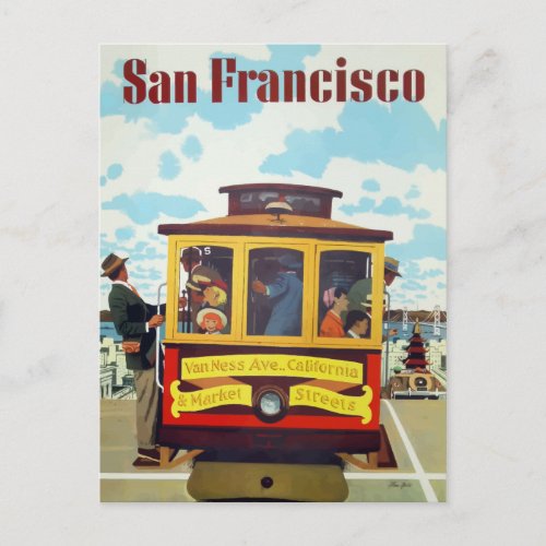 Vintage Travel Poster of San Francisco Cable Car Postcard