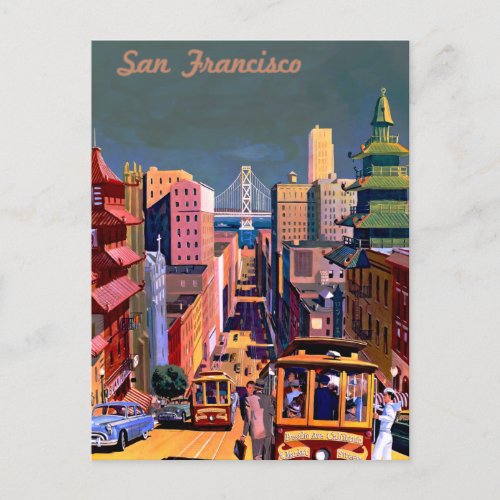 Vintage Travel Poster of San Francisco Cable Car Postcard