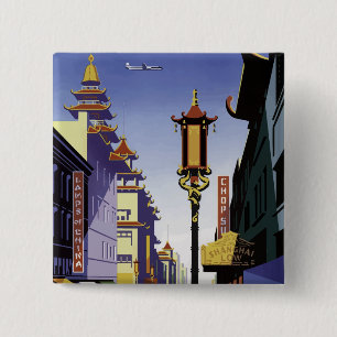Vintage Travel Poster of San Francisco Chinatown Pinback Button